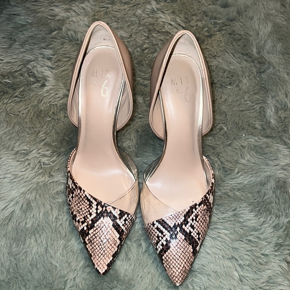 Mix No. 6 Snake Print Clear Pointed Toe Heel